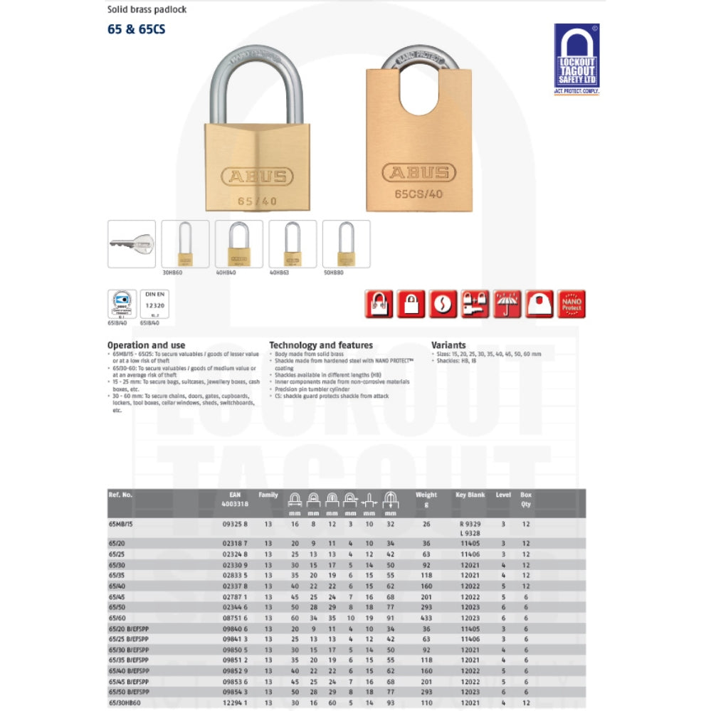 65/50 Series Brass Padlock 65/50 Series Brass Padlock